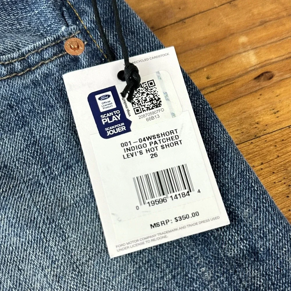 RE/DONE Levi's x Ford Jean Shorts 26 Patches Indigo Reconstructed Retail‎ $350
